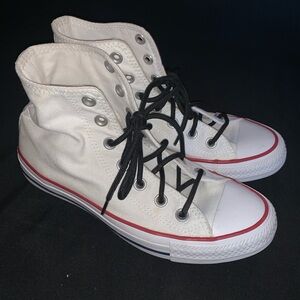 Converse womens White High-Top Sneakers with Red Stripe and Black Laces